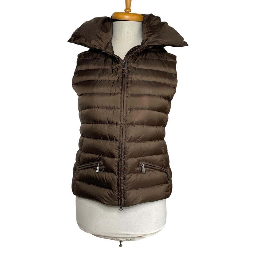 add DOWN chocolate brown dual layered down WARM zip up hood collared size small